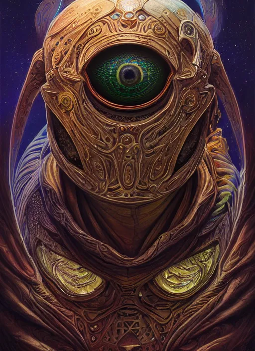 Prompt: phish spaceship mf doom reptile eyes, cosmic lsd poster art, intricate, elegant, highly detailed, centered, digital painting, artstation, concept art, smooth, sharp focus, illustration, artgerm, tomasz alen kopera, peter mohrbacher, donato giancola, joseph christian leyendecker, wlop, frank frazetta