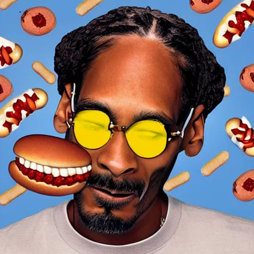 Image similar to a hotdog mixed with the face of snoop dogg