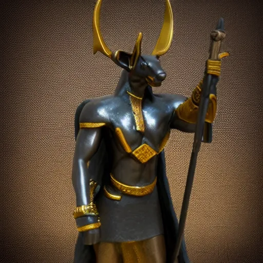 Prompt: A miniature figure of god Anubis. Diorama. Very fuff detailed. 4k. Macro 100 mm