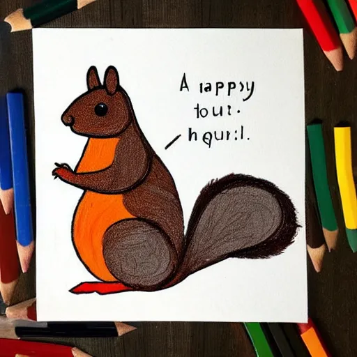 Image similar to a happy squirrel in childish crayon art style