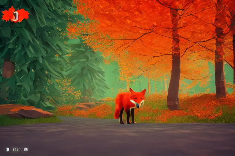 Image similar to super detailed color lowpoly art, red fox in an autumn maple forest, unreal engine, retrowave color palette, 3 d render, lowpoly, colorful, digital art, perspective