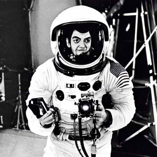 Image similar to stanley kubrick on the set of a movie about the moon landing