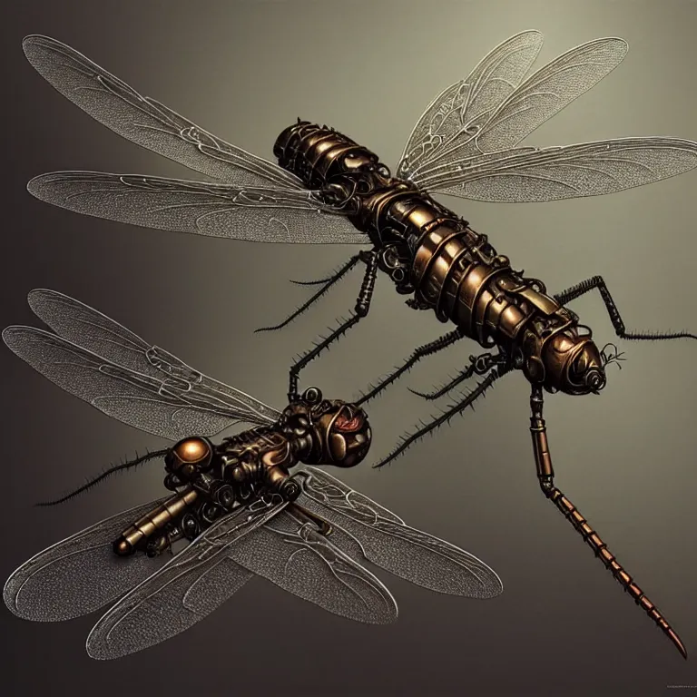 Image similar to steampunk robot dragonflies, unreal engine realistic render, 8 k, micro detail, intricate, elegant, highly detailed, centered, digital painting, artstation, smooth, sharp focus, illustration, artgerm, tomasz alen kopera, wlop