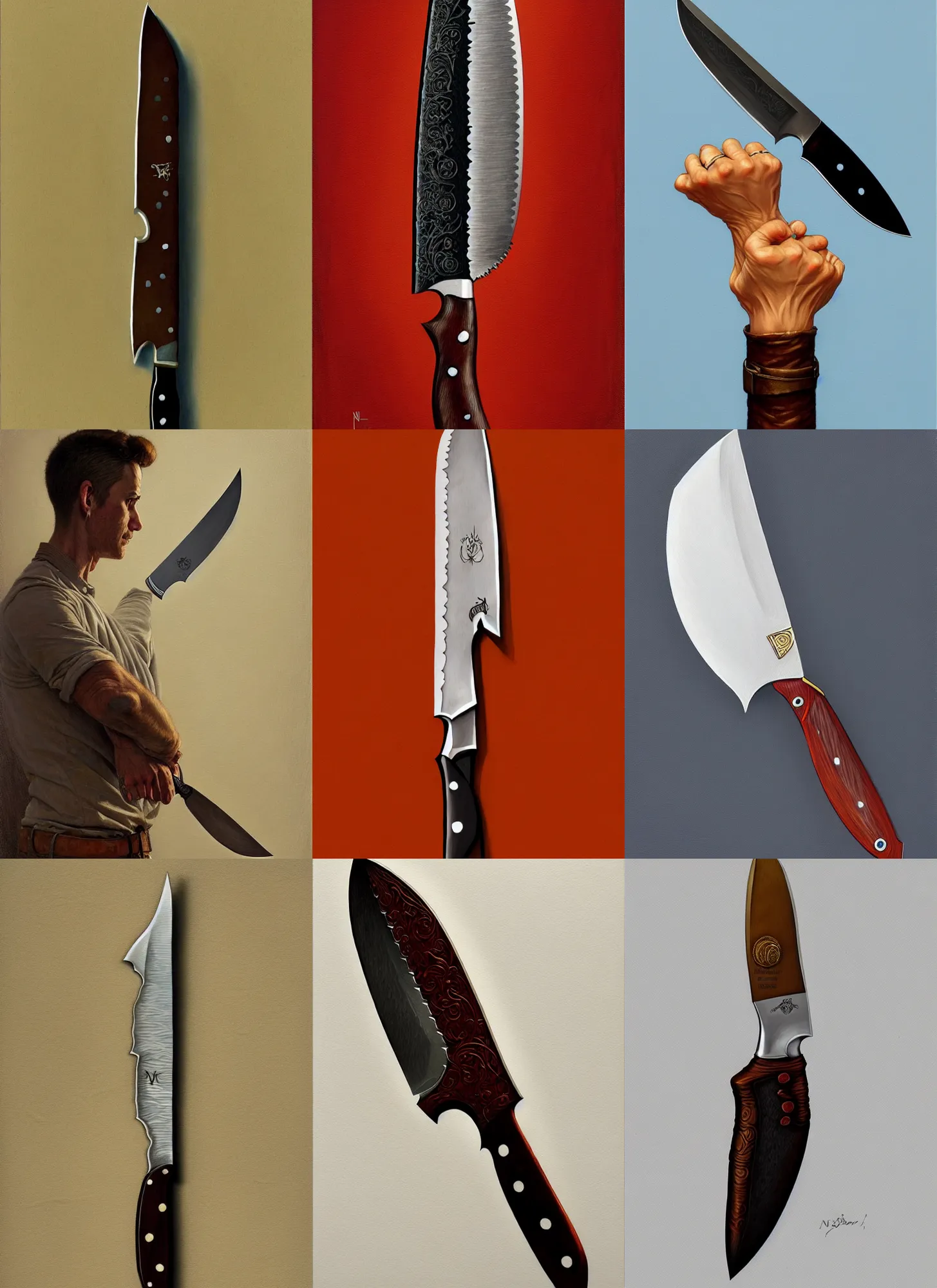 Prompt: knife on white background, intricate, highly detailed, digital painting, artstation, concept art, smooth, sharp focus, illustration, art by norman rockwell emiliano ponzi andrey remnev yoann lossel aaron jasinski, 8 k