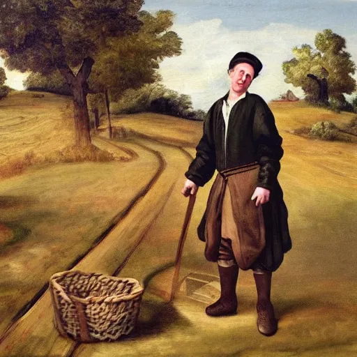 Image similar to david cameron as a 1 7 th century peasant toiling in the fields, painting, restored, 1 7 th century art