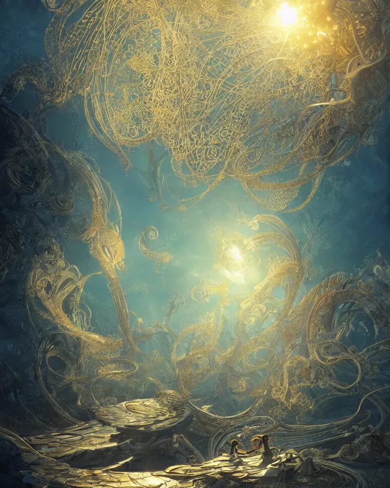 Image similar to Quantum entanglement, intricate, elegant, fantasy, sci-fi, highly detailed, digital painting, concept art, sharp focus, illustration, beautiful volumetric lighting, epic light, artstation, magic hour lighting, colorful, sunshine, springtime, art by Sylvain Sarrailh and Ernst Haeckel