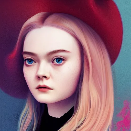 Prompt: professional painting of Elle Fanning in the style of Hsiao-Ron Cheng, head and shoulders portrait, symmetrical facial features, smooth, sharp focus, illustration, intricate, stormy weather, extremely detailed masterpiece,