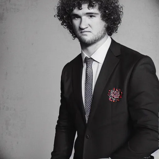 Prompt: ben askren, ufc, wearing an ornate suit, portrait, vintage photo