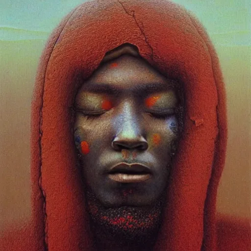 Prompt: portrait of burna boy, painting by zdzislaw beksinski,