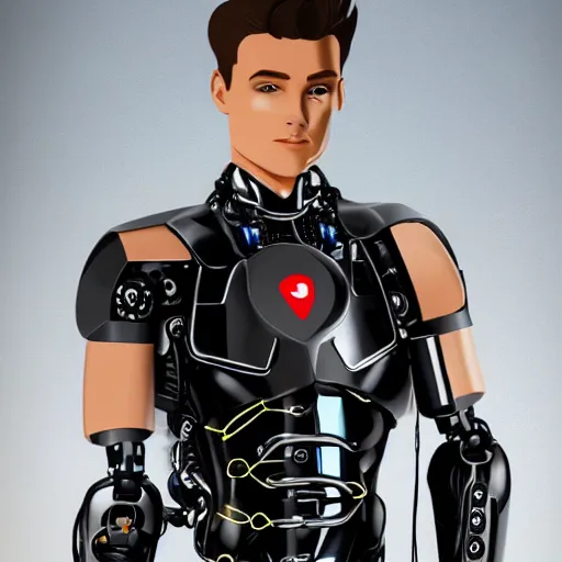 Image similar to a handsome hunky young man with elegant cybernetic enhancements