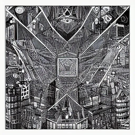 Image similar to “geometrically surreal cubescape city, extremely high detail, photorealistic, intricate line drawings, dotart, album art in the style of James Jean”