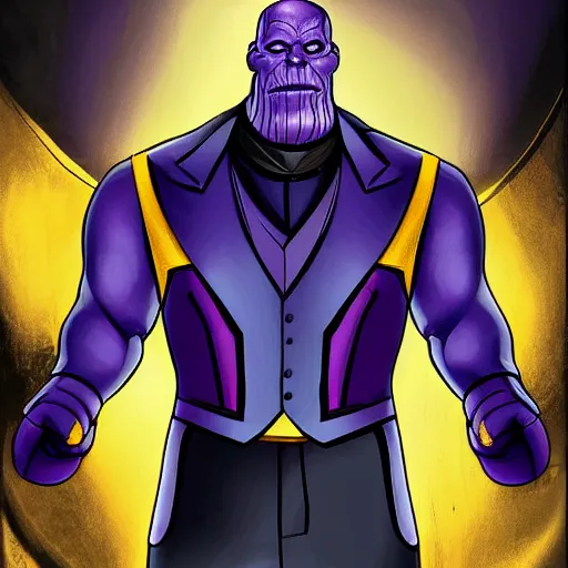 Prompt: thanos wearing a suit and tie