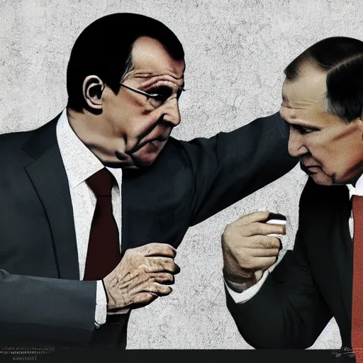 Image similar to putin and lavrov sniff coke pulp fiction style, cinematic, saturated, insane detailed, textured