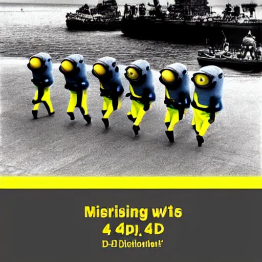 Prompt: “minions landing on D-Day, 4k, award winning”
