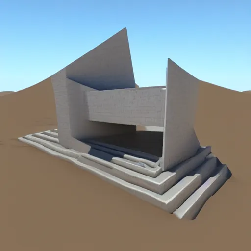 Prompt: parametric architectural design 3 d model in the desert