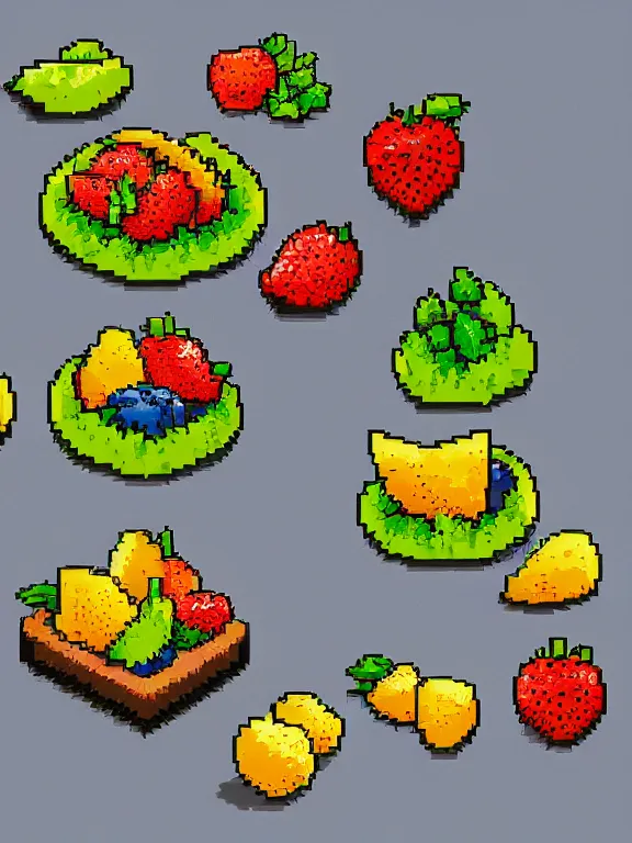 Image similar to miniature isometric pixel art diorama of yogurt with fruits