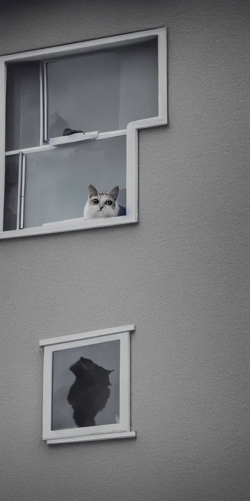 Image similar to photo of a cat watching a martian landscape from inside a futuristic window