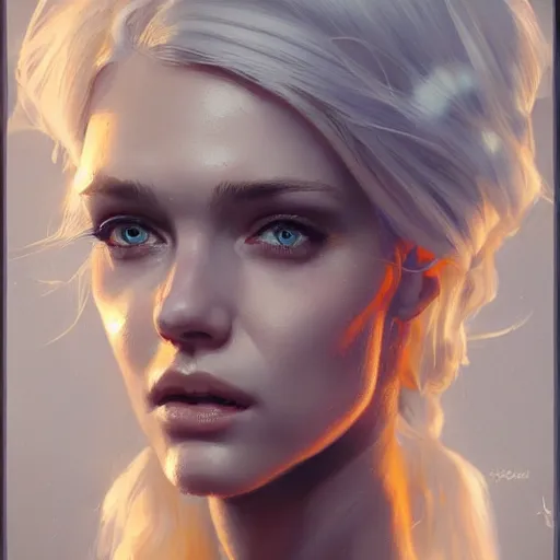 Prompt: A head-on detailed oil portrait of a beautiful woman with pale blue eyes and long yellow hair by greg rutkowski and artgerm, trending on artstation