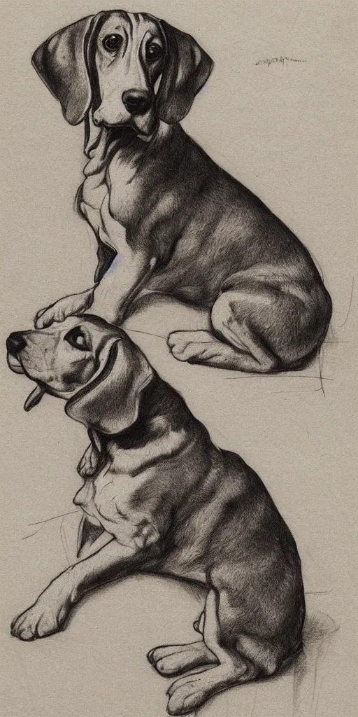 Image similar to sitting beagle, artist sketch, michelangelo, beautiful composition, masterpiece