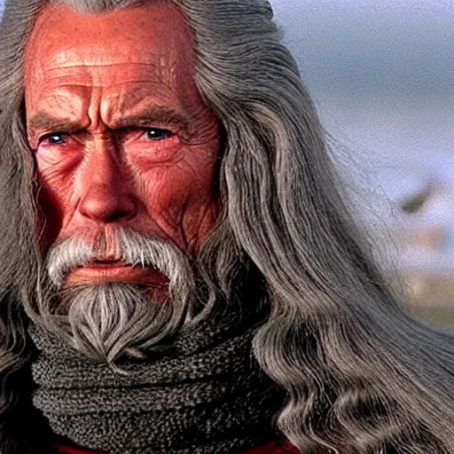 Prompt: film still of clint eastwood as gandalf the grey in the 2 0 0 1 film lord of the rings