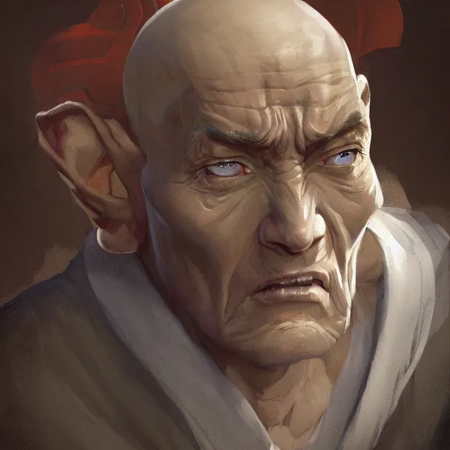 Prompt: avatar aang as a frail old man, portrait, elegant, intricate, digital painting, artstation, concept art, smooth, sharp focus, illustration, art by konstantin korovin and daniel f. gerhartz and john howe