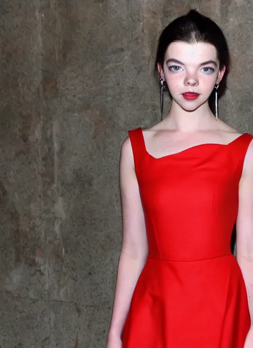 Image similar to anya taylor joy fashion walk with red dress