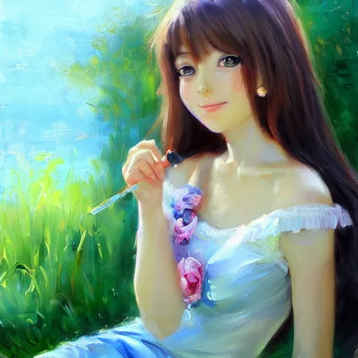 Prompt: anime girl painting by Vladimir Volegov