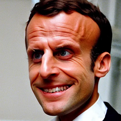 Prompt: Emmanuel Macron disguised as a macaron in American Psycho (1999)