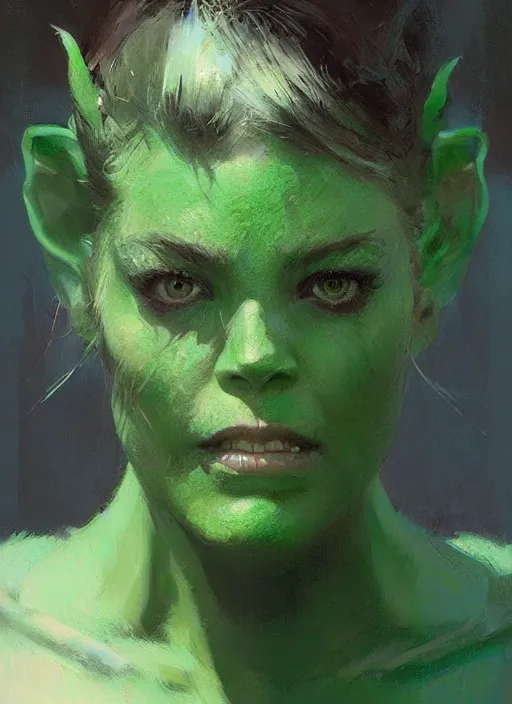 Image similar to green orc female, light green tone beautiful face, by jeremy mann, by greg rutkowski, by wlop, digital painting