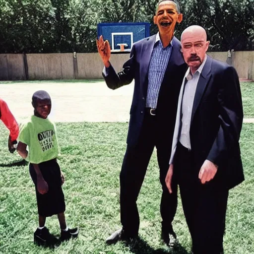Image similar to walter white and obama playing basketball together