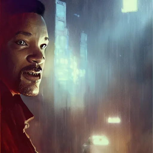 Prompt: will smith, hyperrealistic portrait, bladerunner street, art of elysium by jeremy mann and alphonse mucha, fantasy art, photo realistic, dynamic lighting, artstation, poster, volumetric lighting, very detailed face, 4 k, award winning