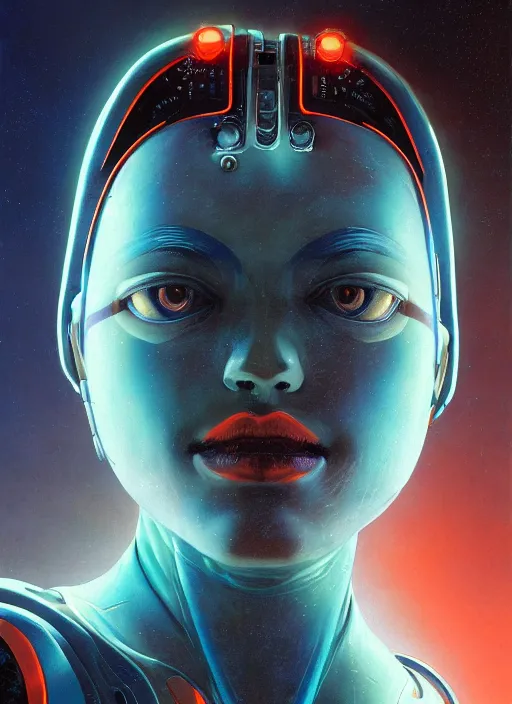 Image similar to ( symmetry ) closeup portrait of a cyborg female scientist, visor, cinematic light, backlight glow, teal orange, mist, by gerald brom, by mikhail vrubel, by peter elson, muted colors, extreme detail, trending on artstation, 8 k