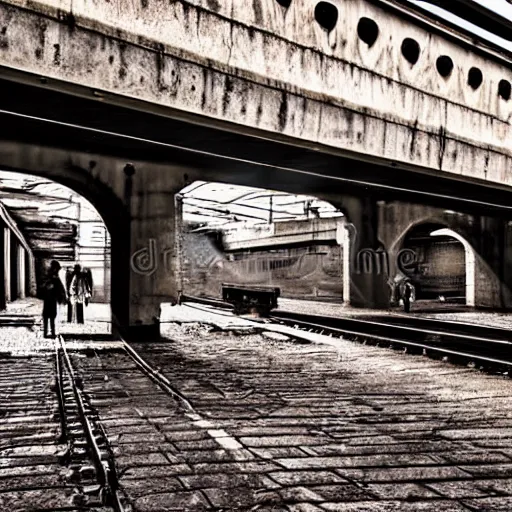 Image similar to poor people life under railway bridge, hyper realistic, best on adobe stock, 3 5 mm lens by steve mccury