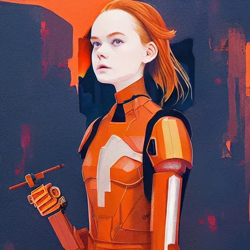 Image similar to Elle Fanning in orange Halo 2 armor picture by Sachin Teng, asymmetrical, dark vibes, Realistic Painting , Organic painting, Matte Painting, geometric shapes, hard edges, graffiti, street art:2 by Sachin Teng:4