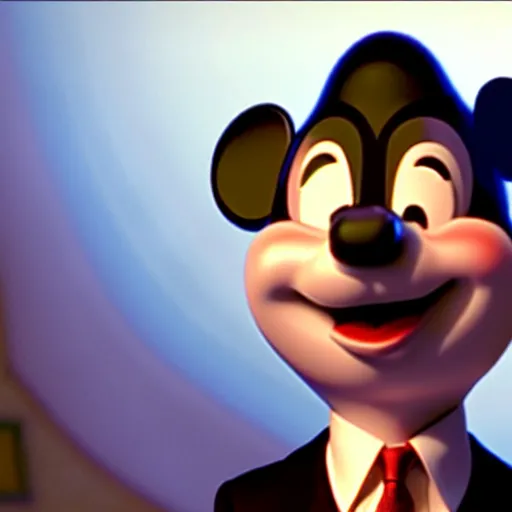 Image similar to mr. bean as mikey mouse. movie still. cinematic lighting.