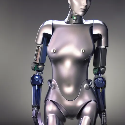 Image similar to Epic masterpiece of a female android robot, by ghost in the shell, full body shot, 8k, iridescant colors.