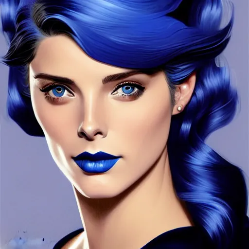 Image similar to Ashley Greene's face combined with Grace Kelly's face with blue hair as Bat Girl, western, D&D, fantasy, intricate, elegant, highly detailed, digital painting, artstation, concept art, matte, sharp focus, illustration, art by Artgerm and Greg Rutkowski and Alphonse Mucha