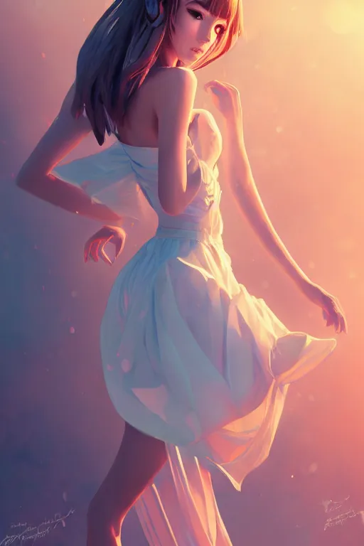 Image similar to a beautiful fashion goddness of love, chic strapless dress, tropical sea background, character design, in the style of artgerm, and wlop, cinematic lighting, hyperdetailed, 8 k realistic, symmetrical, global illumination, radiant light, frostbite 3 engine, cryengine, dof, trending on artstation, digital art