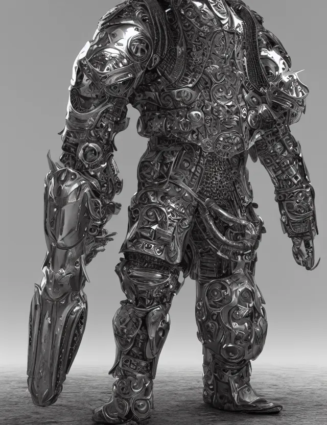 Prompt: full body shot, digital realistic 3 d rendering of a futuristic high tech fused with medieval armor spacepunk intricate armor holy paladin with light powers and intricate head armor, highly detailed, 4 k, hdr, smooth, sharp focus, high resolution, award - winning photo., corona render, substance painter hyper detailed armor. trending on art statation