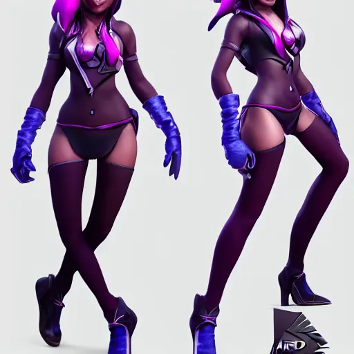 Prompt: character sheet of beautiful KDA akali (wild rift). 3d render, octane render, realistic, highly detailed, trending on artstation, 4k, trending on artstation, pixar, cgsociety, unreal engine 5, redshift render, trending on artstation, blender, behance, cg