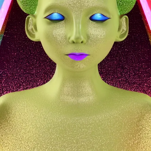 Image similar to angel in disguise, slimy slime drenched skinny divine holy androgynous being of glitter glue, pastel cute slime, 3 d polygon ui of neon ornamental rococo frames, 3 d render