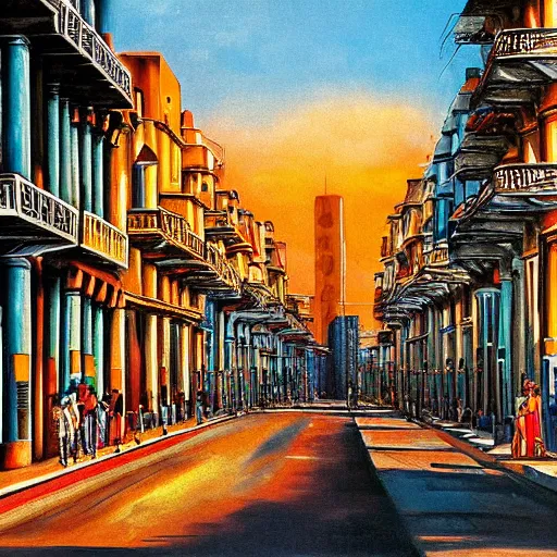 Prompt: brutalism painting of streets of Havana, Cuba, beautiful, diverse, golden hour