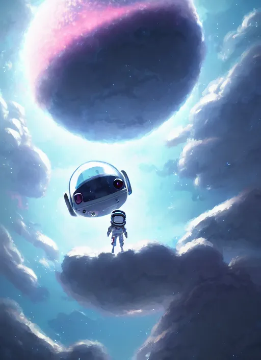 Prompt: a still of a cute kawaii astronaut android floating around a large biomechanical kaiju dragon, nebulous background of dynamic space, a dramatic composition by wlop and greg rutkowski and makoto shinkai and studio ghibli and kyoto animation cute bubbly clothing, highly detailed, digital painting, matte