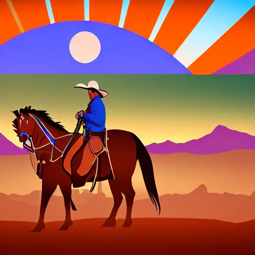 Image similar to cowboy on the range, beautiful New Mexico landscape, Art Deco, cel-shaded, unity, 8k, 4k