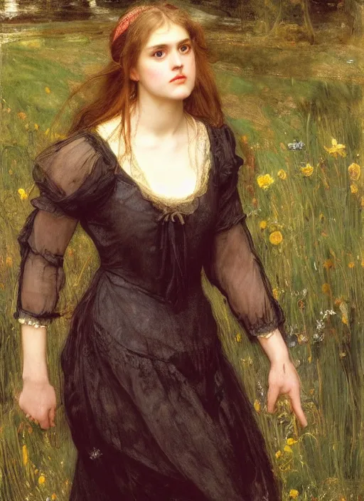 Image similar to a beautiful painting of young alicia silverstone by John Everett Millais and Dante Gabriel Rossetti and John Collier and john william waterhouse, pre-raphaelite, detailed, trending on artstation, hd, masterpiece