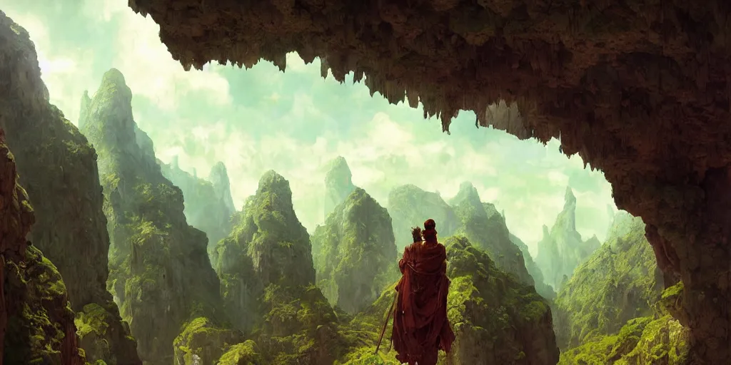 Image similar to huge cave ceiling towns, villages castles buildings bytopia planescape clouds made of green earth inverted upsidedown mountain surreal dreamlike inception artstation illustration sharp focus sunlit vista painted by ruan jia raymond swanland lawrence alma tadema zdzislaw beksinski norman rockwell tom lovell alex malveda greg staples