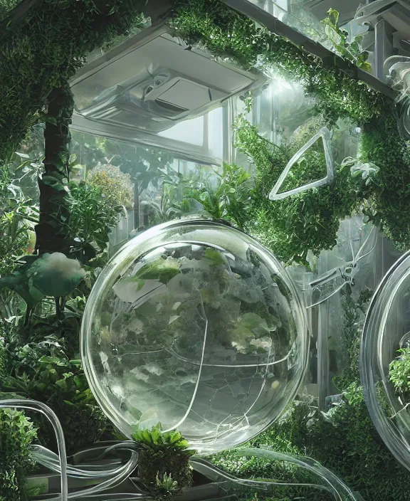 Image similar to intricate transparent clear see - through image of medical equipment, lush botany, garden environment, ultra realistic, concept art, fractal art, photorealistic, octane render, 8 k, unreal engine. art by nori inoguchi and sam kaplan and zachary goulko and christopher marley