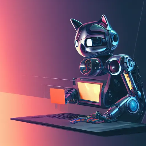 Image similar to a metallic robotic cyborg cat eating a computer mouse, cyberpunk, digital art, 8 k, trending on artstation