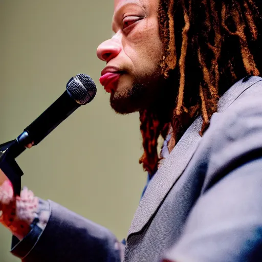 Image similar to cinematic still of Trippie Redd preaching at a Baptist Church in Rural Tennessee, close up, shallow depth of field, cinematic