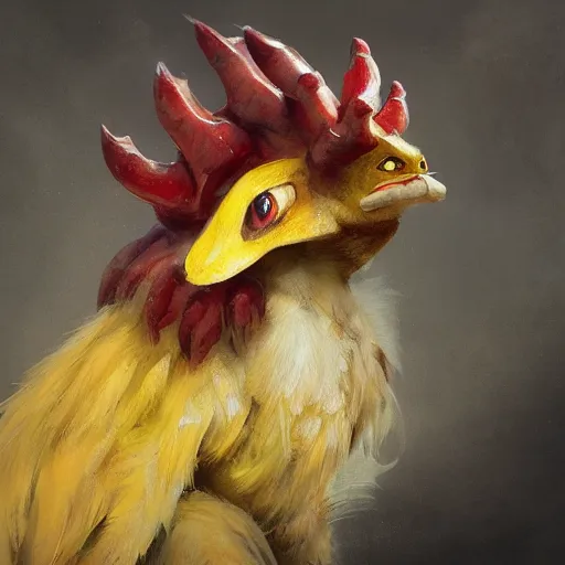 Image similar to expressive oil painting of ( ( ( rooster ) ) ) pikachu chimera, by jean - baptiste monge, octane render by yoshitaka amano, by greg rutkowski, by jeremyg lipkinng, by artgerm